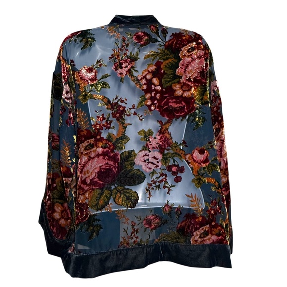 Soft Surroundings Velvet Burnout Kimono Jacket Topper Beaded Large L XL Blue - Picture 5 of 9
